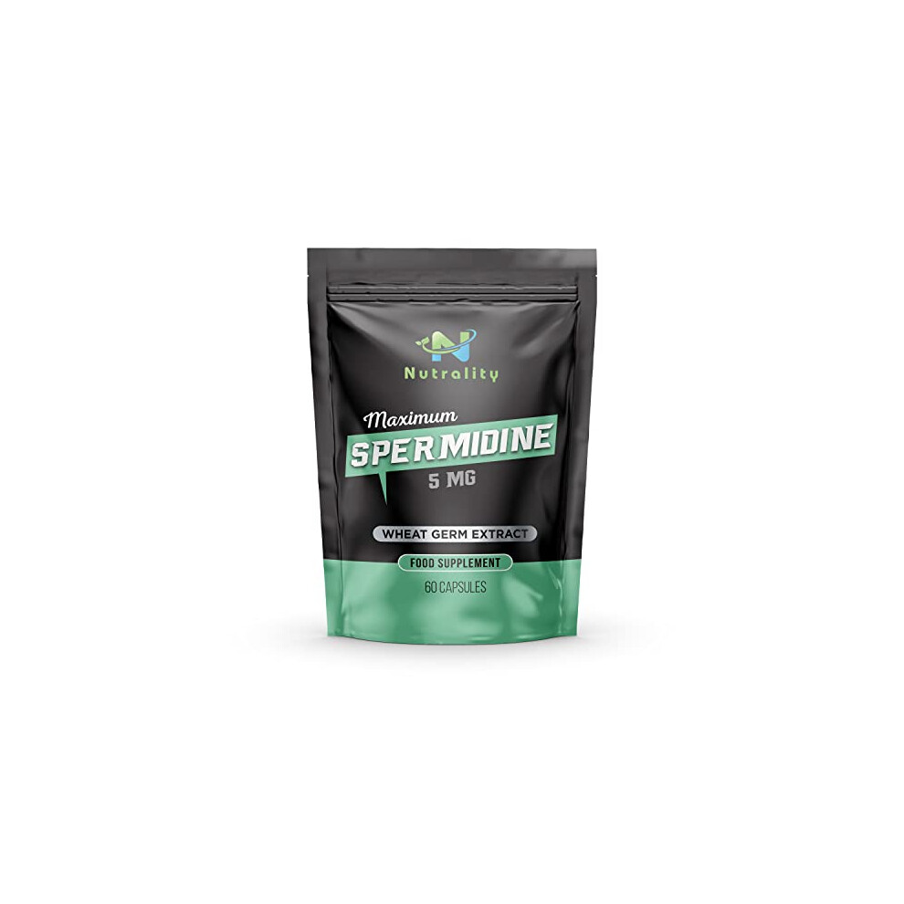 Nutrality Spermidine Supplement 5Mg | For Men & Women | Wheat Germ Natural Supplement-Immune System & Cell Renewal-Longevity Support | Vegan | 60 Capsules