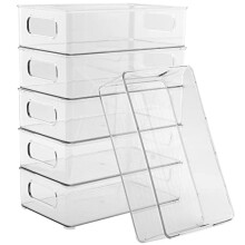 Set of 6 Clear Fridge Storage Containers, Fridge Organisers Bins, Stackable Refrigerator Organizer Kitchen Pantry Storage Drawers Boxes with Handles