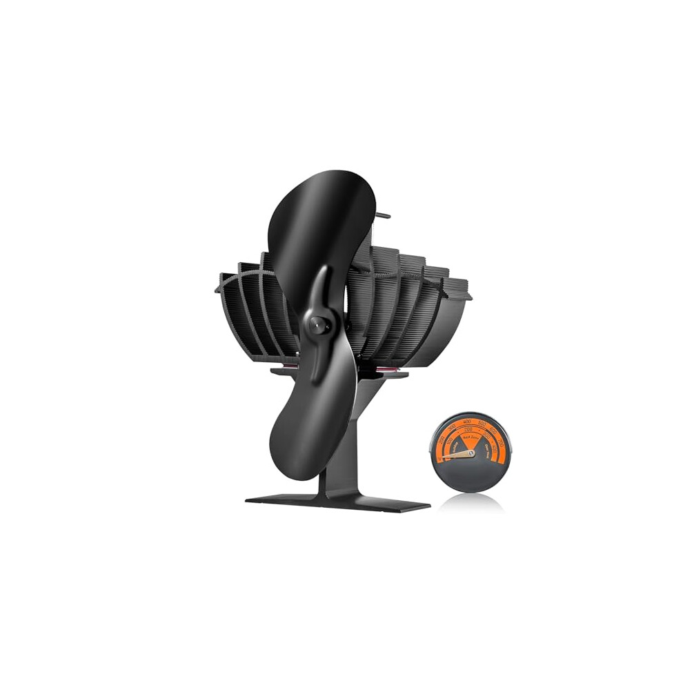 Wood Stove Fan Heat Powered, Quiet Fireplace Fans for Wood/Log Burner/Heater, 260 CFM Max. Airflow Non Electric, Aluminum Alloy Circulating Warm Air