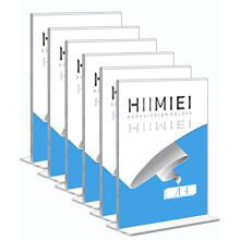 A4 Acrylic Poster Menu Holder, HIIMIEI Table Display Stand Sign Holder, Perspex Freestanding Menu Holder, Upright Double Sided Poster Holder(6 Pack)