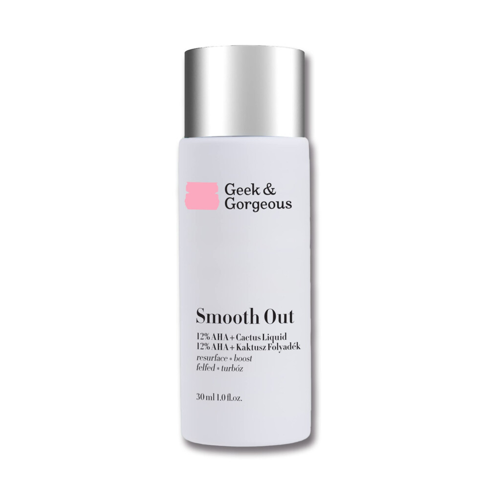 Geek & Gorgeous Smooth Out 12% Aha + Cactus Liquid - Liquid Exfoliant, Gives Healthier & Younger-Looking Skin - All Skin Types, 30Ml