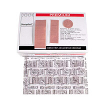 6059F Premium Elastic Fabric Plasters Assortment in a cardboard box (5 sizes) (Pack of 100)