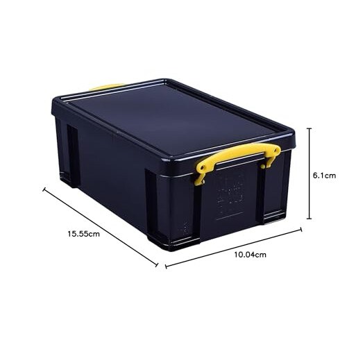 Really Useful Really Useful Plastic Storage Box 9 Litre Solid Black with Yellow Handles 2