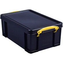 Really Useful Plastic Storage Box 9 Litre Solid Black with Yellow Handles