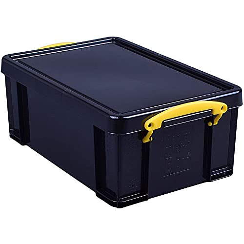 Really Useful Really Useful Plastic Storage Box 9 Litre Solid Black with Yellow Handles