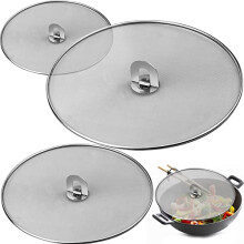 3 Pack Splatter Screen for Frying Pan Cooking, Stainless Steels Frying pan Splatter Guard with Fold Flat Knob Splash-Proof Scald Oil Proof Strainer,