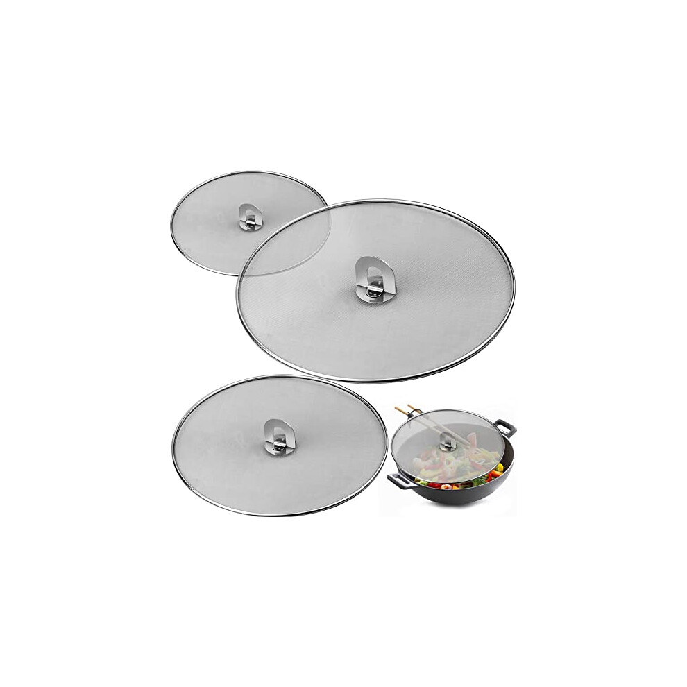 3 Pack Splatter Screen for Frying Pan Cooking, Stainless Steels Frying pan Splatter Guard with Fold Flat Knob Splash-Proof Scald Oil Proof Strainer,