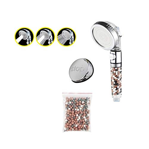Shower Head Ionic with Button on Off 3 Function Filter Powerful Remove Chlorine Softens Hard Water with Extra Stones