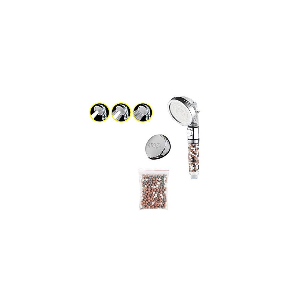 Shower Head Ionic With Button On Off 3 Function Filter Powerful Remove Chlorine Softens Hard Water With Extra Stones 7427043783111