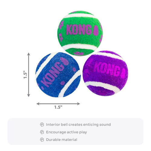 KONG - Cat Active Tennis Balls with Bells - Cat Play Toys with Interior Bell - 3 Pack 1