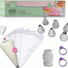 AIMOLE109 PCs Cake Decorating Kit with 100 Disposable Piping Bags, 6 Piping Tips, 2 Cake Ties, 1 Resusable Icing Coupler