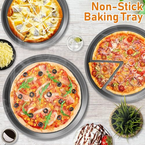 3Pcs Pizza Pans Non-Stick Pizza Baking Tray Set for Oven Easy to