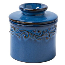 The Original Butter Bell Crock by L Tremain - Denim Blue Antique Ceramic Butter Dish for Spreadable Butter BB-AQDB