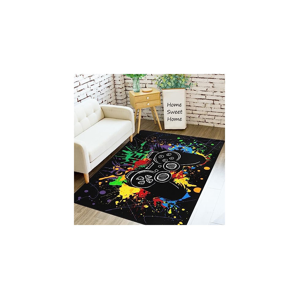 Gaming Rug for Boys Room 160x100cm Washable Gamer Controller Area Rugs Non-Slip 3D Printed Gamepad Floor Carpet for Boys Girls Teens Bedroom Living