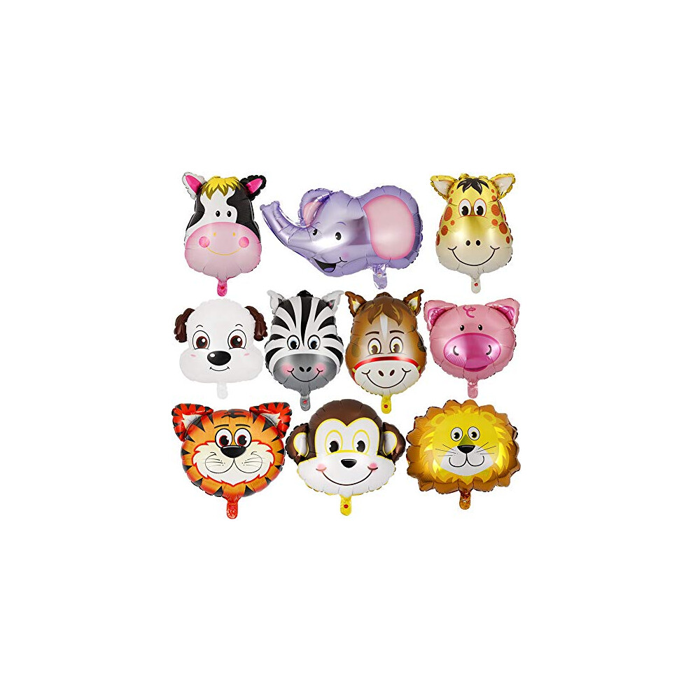 10 PCS Animal Foil Balloons Jungle Animal Head Balloons Zoo Theme Helium is Allowed for Baby Shower Birthday Party Decorations
