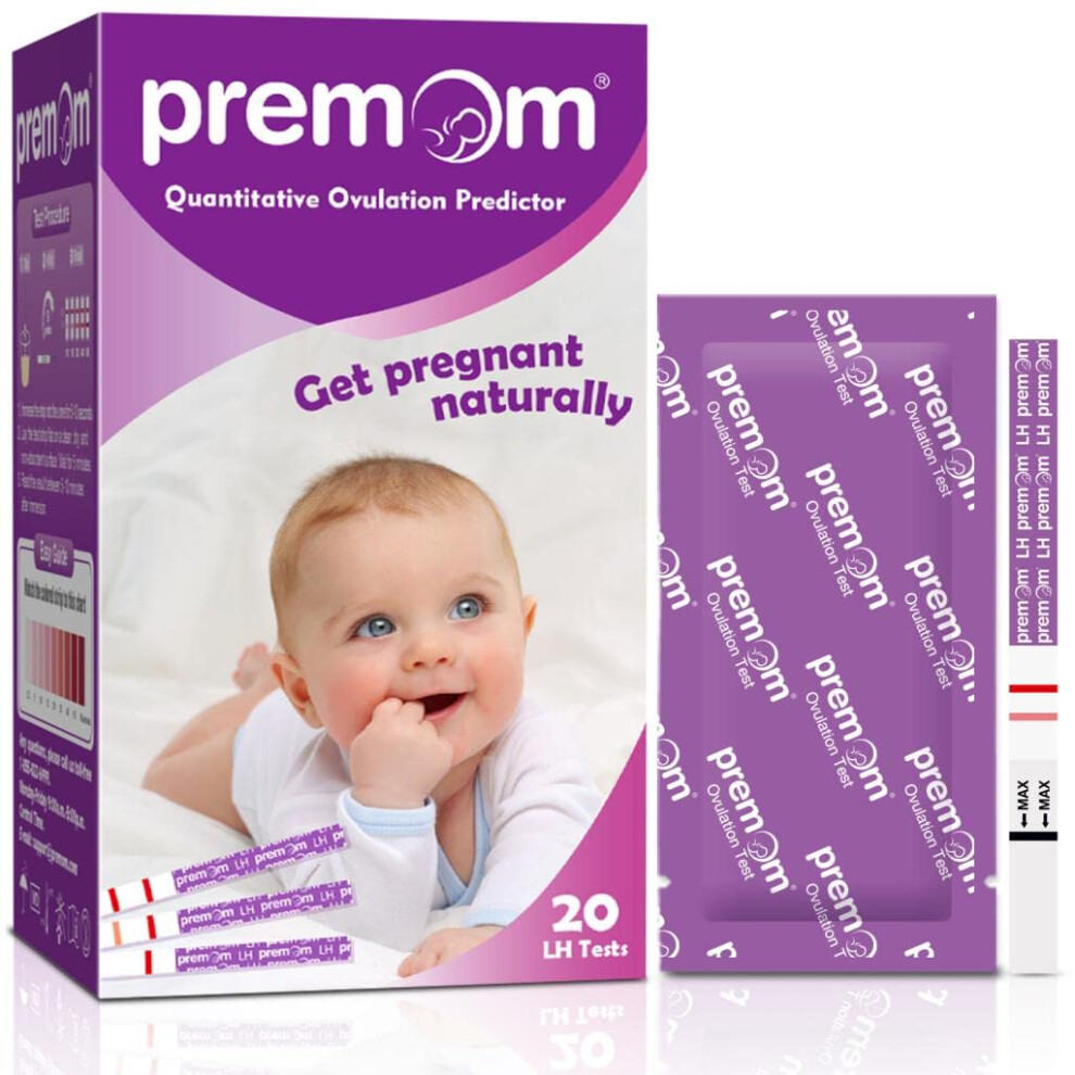 Premom Semi-Quantitative Ovulation Test Strips, Ovulation Predictor Kit With Smart Digital Ovulation Reader App, Numerical Ovulation Tests, 20 Lh Tests