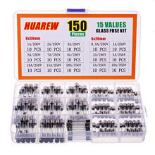 15 Values 150 Pcs Fast Blow Glass Fuses 250 V 5x20 mm 0.5 1 2 3 5 10 A 6x30 mm 1 2 3 5 7 8 10 15 20Amp Assortment Kit