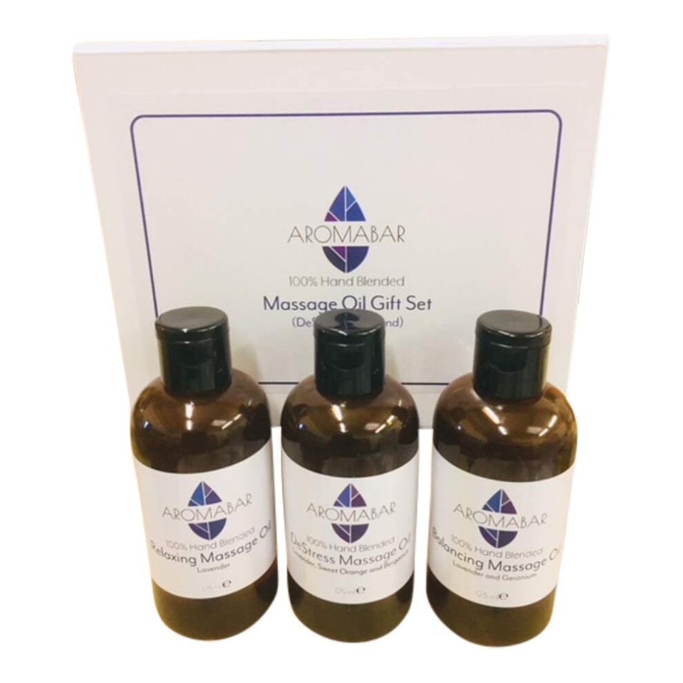 Aromabar Lavender/Orange Relaxing Massage Oil Gift Set (3 X 125Ml) Relaxing (), De-Stress (, & Bergamot) And Balancing ( & Geranium) Boxed
