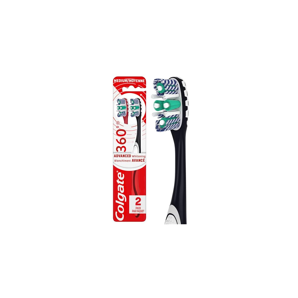 360 Optic White Advanced Toothbrush, Medium Toothbrush for Adults,2 Count (Pack of 1)