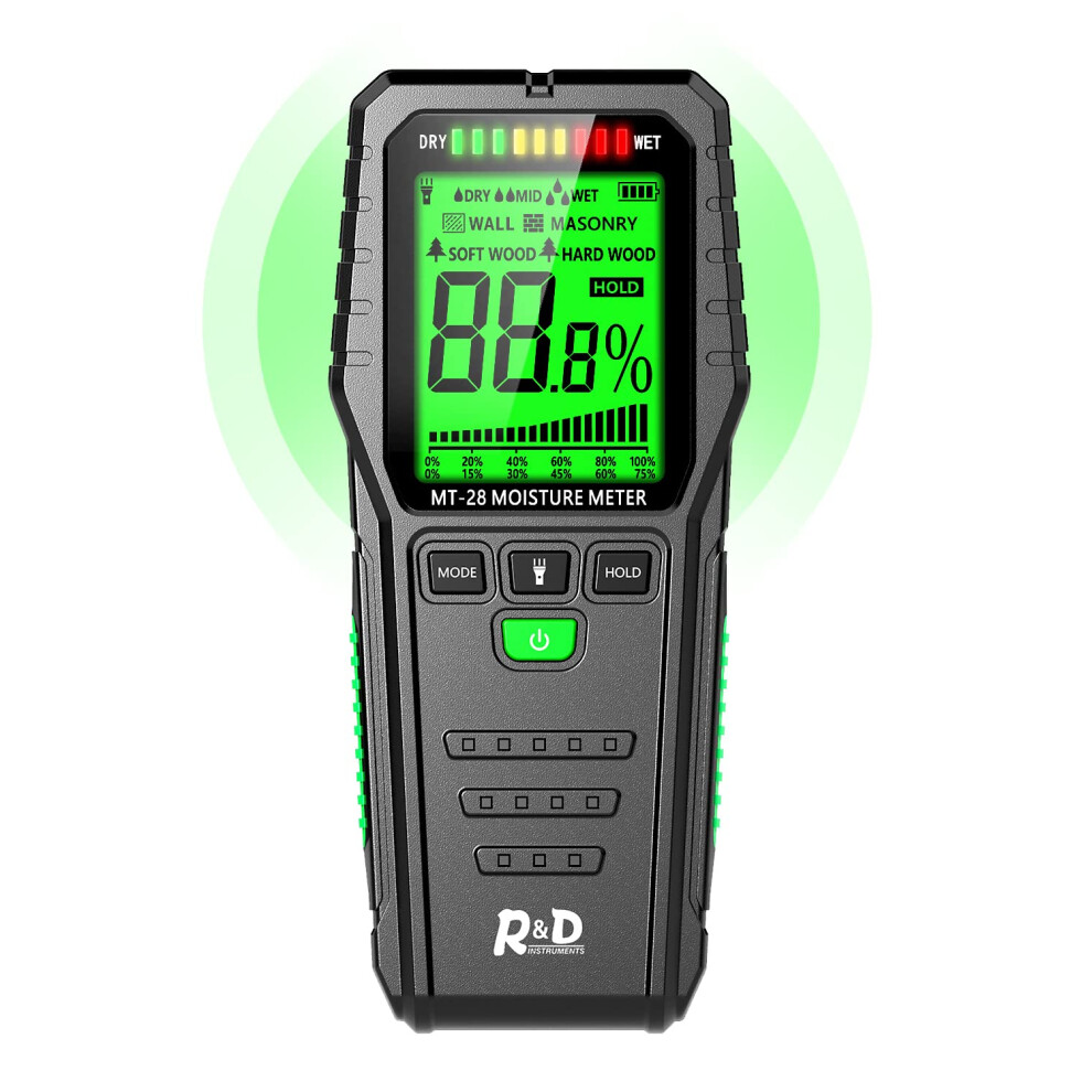 Pinless Damp Moisture Meter Mt28 Digital Moisture Detector Paper Humidity Tester For Wood Building Material Firewood Walls Paper Floor (Green) 730229248906