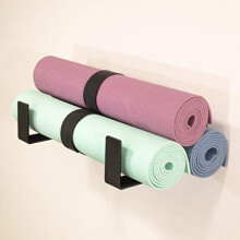 Yoga Mat Storage Rack, X-Large, Foam Roller Wall Hooks, 3 Exercise Mats, Fitness Gear Organizer
