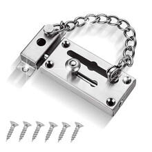 Stainless Steel Slide Bolt with Anti-Theft Chain Internal Door Chain Latch Inside Door Lock Reliable High Security Safety Door Lock