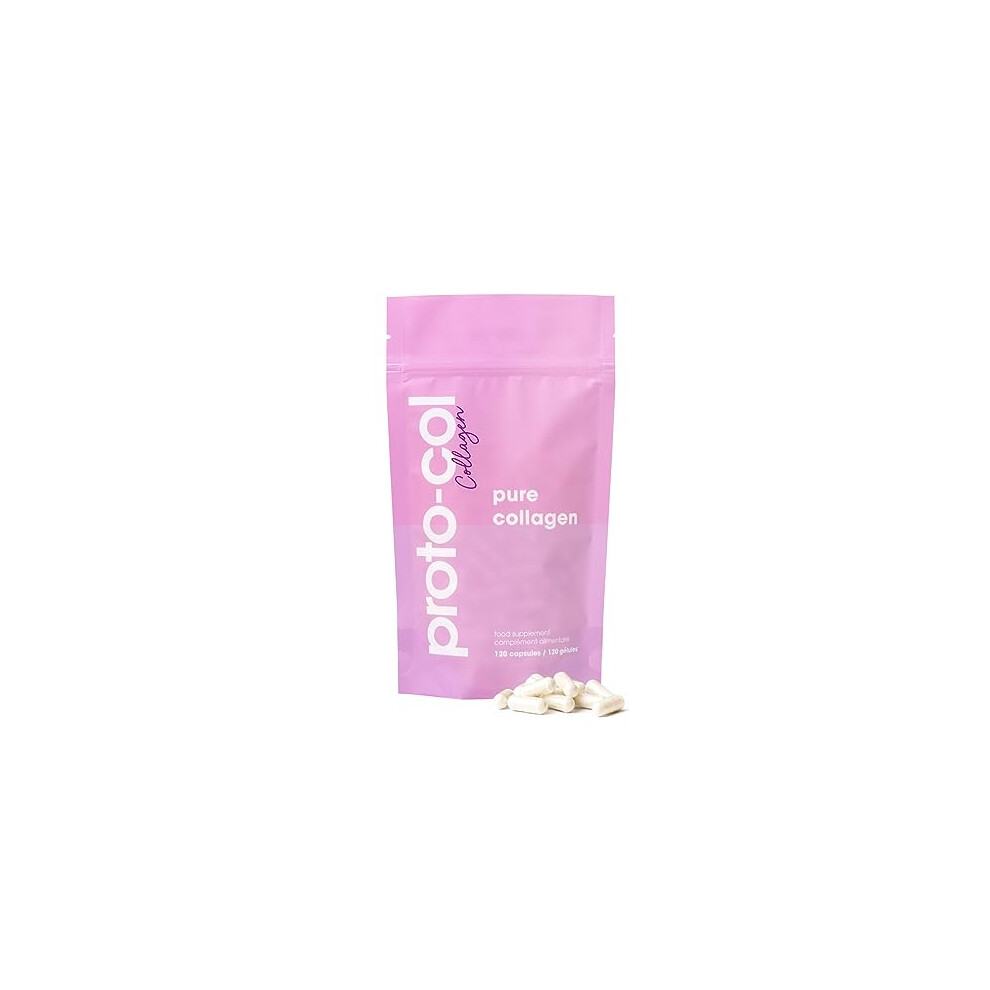 Proto-Col Pure Collagen Supplement - Take As Capsules Or Powder - Clinically Proven Hydrolysed Collagen, Boosts Skin, Hair & Nails (120 Capules X 2500Mg)
