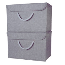 Grey Fabric Storage Boxes with lids. Stackable and Foldable. For wardrobes, shelves, clothes, bedroom, office, cupboard, keepsake memory box, crafts,
