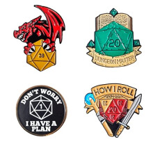 Dungeon 4x Pin Dungeons and Dragons, Pins D&D 5e, Brooch DND, Dungeon Master Gift, Rpg Pins, Polyhedral Dice Set.
