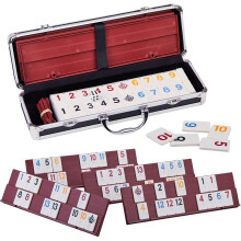 Rummy Game Set Large Size With 106 Tiles And Four 2 Tier Playing Racks in Aluminum Case, Rummy Cube Games Set Travel/Camping Choice (2-6 Players)