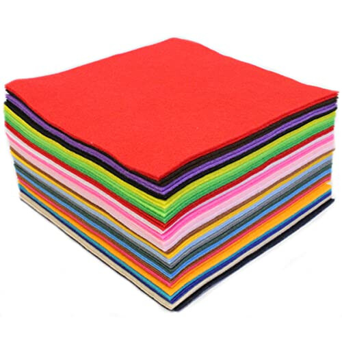 Soft Thick Polyester Texture Felt Square Sheets for Textile Fabrics DIY Craftwork Sewing Patchwork, Arts and Crafts, 50 Colour Sheets in 25 Assorted