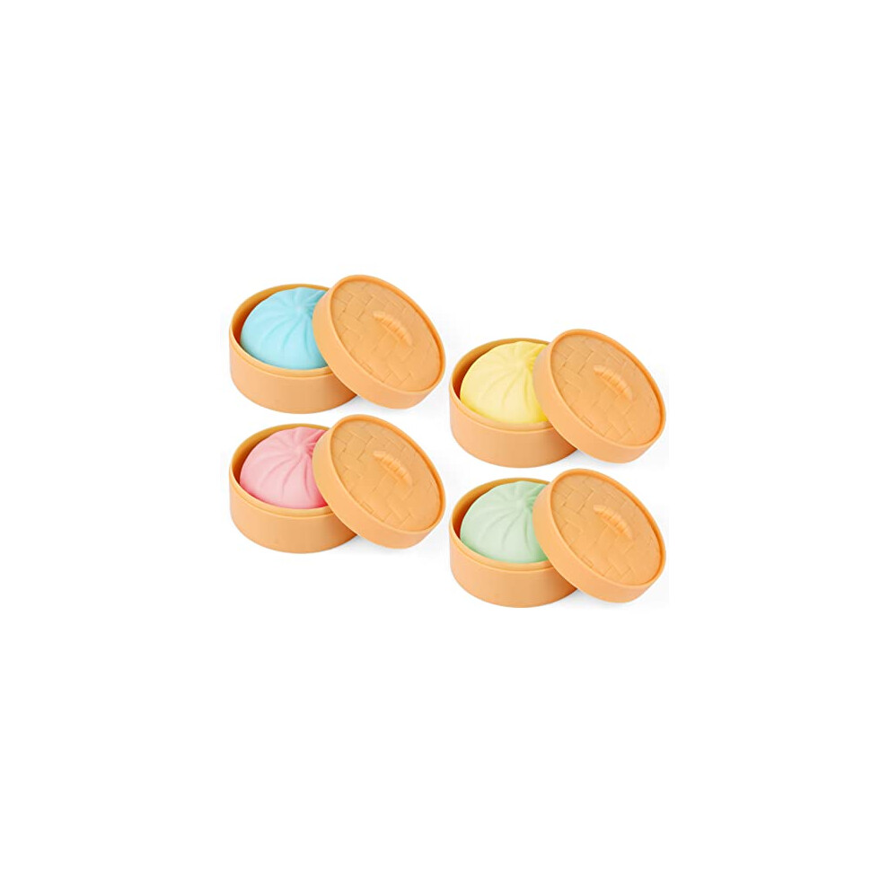 Meiest 4 Pcs Colorful Dumpling Squishy Stress Balls Fidget Sensory Toy,Squeeze Dough Ball Stress Relief Hand Toy,Anti-Anxiety Bun With Food Steamer Stretchy