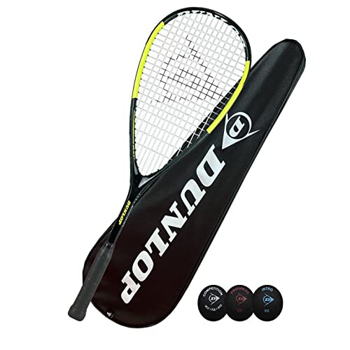 Dunlop Hypermax Pro Squash Racket, inc Full Protective Cover & 3 Mixed Squash Balls