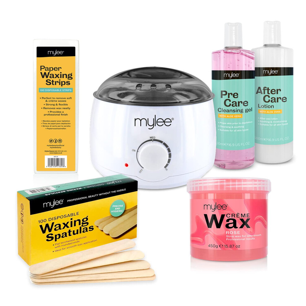 Complete Waxing Kit, Includes Salon Quality Wax Heater, Soft Cream, Strips, Spatulas and Pre & After Care Lotion (Rose)