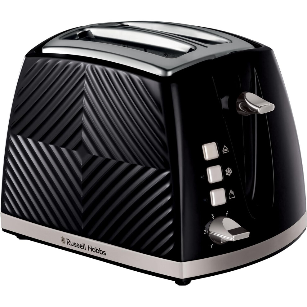 26394 Textured 2 Slice Toaster, Tactile 3D Design Bread Toaster with Frozen, Cancel and Reheat Settings, 850 Watts, Black