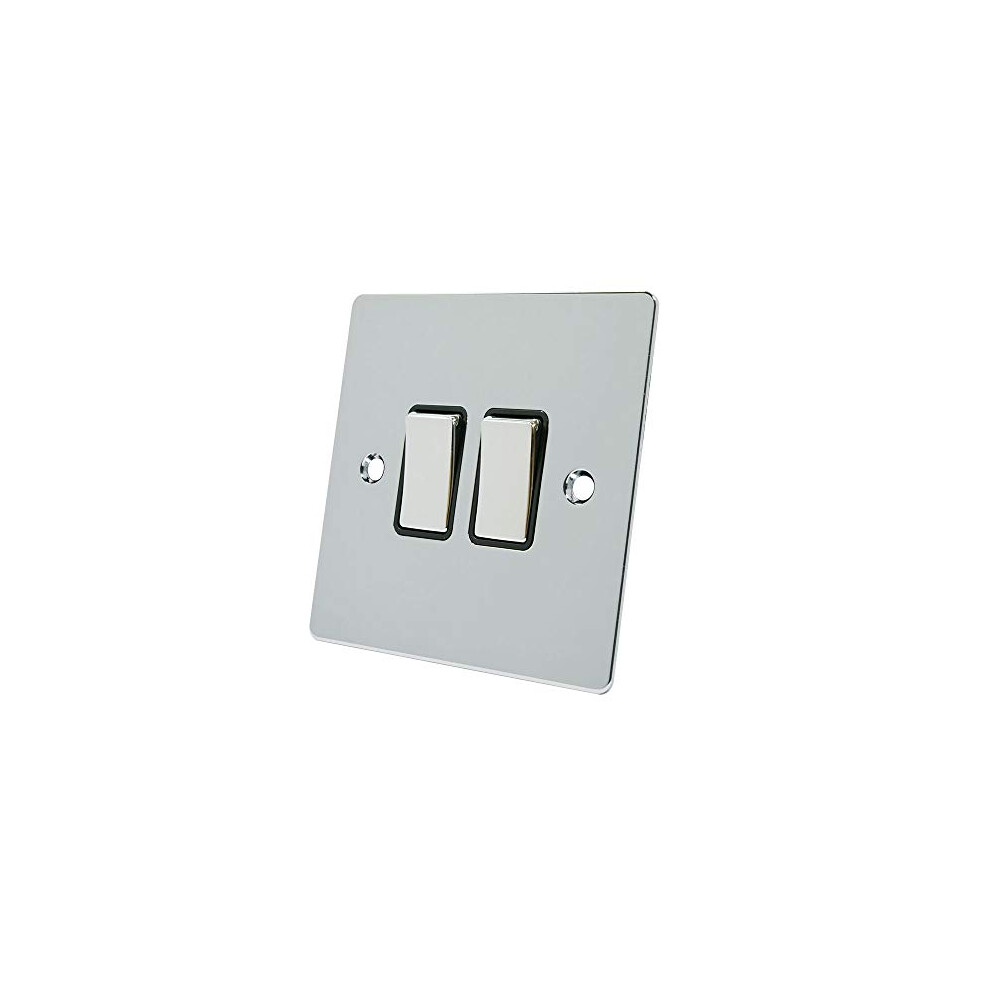 Fpc2gswibc Polished Chrome Flat Black Insert Metal Rocker Switches-10 Amp Double 2-Gang 2 Way Light Switch, 240 V 700461521044