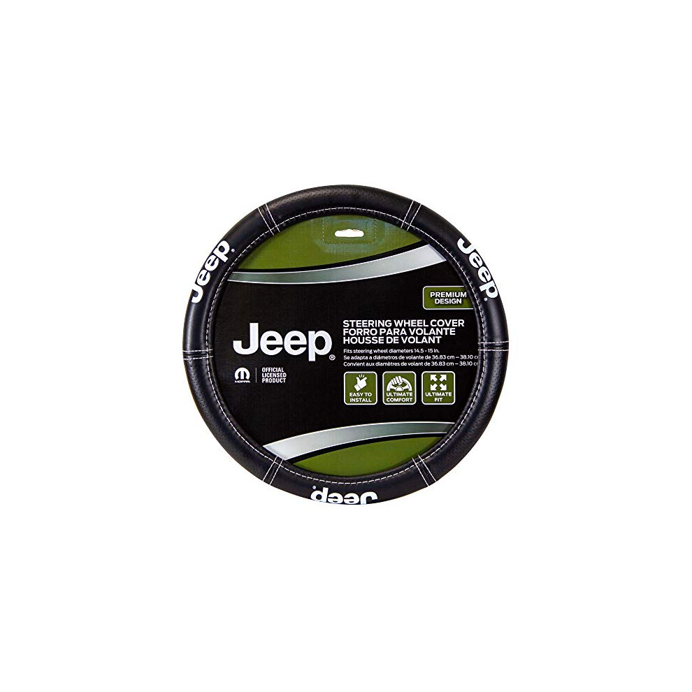 006695R01 Jeep Deluxe High Contrast Stitching Premium Steering Wheel Cover For Cars, Trucks & Suv, Black 081134166954
