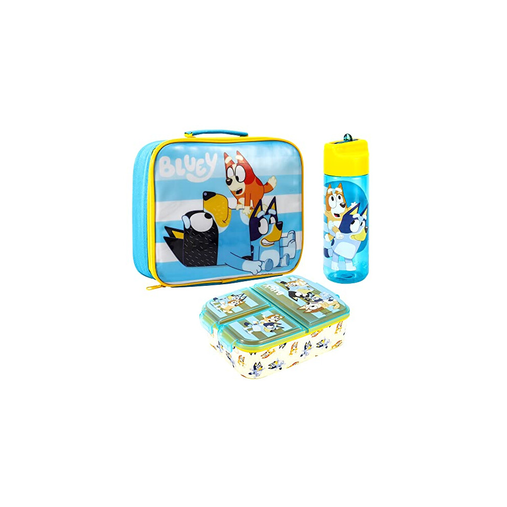 Zawadi Global Bluey Kids Childrens Lunch Box Set – Insulated Lunch Bag, Multicompartment Lunch Box & 540Ml Water Bottle - School Travel Lunch Food Set, Bpa Free