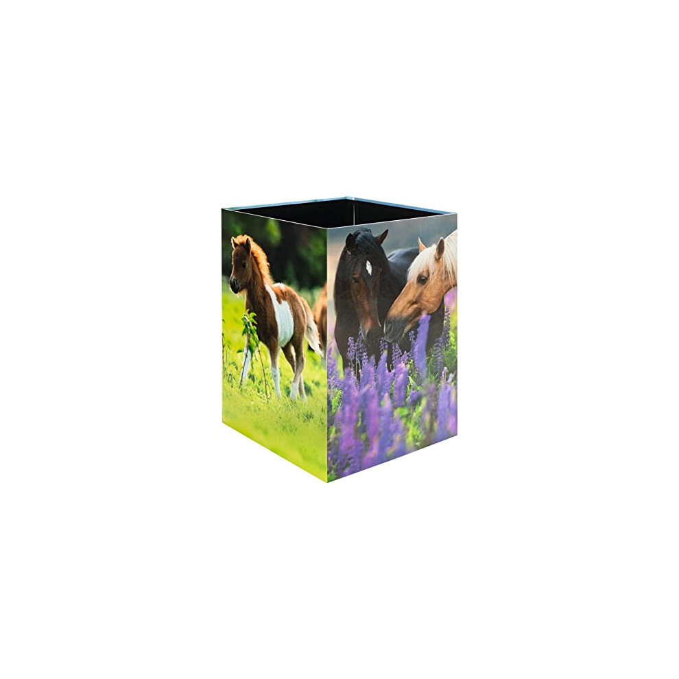 Herma Girls 19741 Horses Waste Paper Bin 15 Litre Foldable Sturdy Cardboard Slim Trash Bin For Boys Rectangular Waste Paper Bin For Nursery Bedroom Study