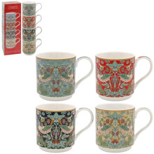 Set of 4 Stacking Mugs - William Morris' Strawberry Thief Design
