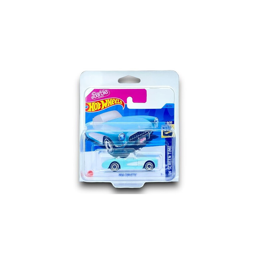 1956 Corvette (Light Blue - Barbie) 9/10 HW Screen Time - 2023-183/250 (Short Card) - COMES IN A KLAS CAR KEEPER SHORT CARD PROTECTOR CASE - HKK87