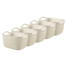 Knit Effect Set of 5 Kitchen, Living room, Bathroom, Bedroom, Utility Rectangular Small Storage Basket 8 Litres - Oasis White