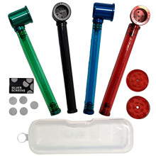 – 1 Pcs Metal & Borosilicate Glass 14 cm Mini Smoking Pipe Hookah + Crusher + Mesh, Clear Assorted Colors, Dismantleable Detachable & Easy to Clean