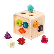 - Shape Sorter for Toddlers, Kids - Wooden Learning Cube – Sorting Toy – 10 Colorful Wood Shapes with Numbers - Count & Sort Cube - 1 Year +