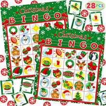 28 Players Christmas Bingo Cards (5x5) for Kids Xmas Party Supplies Goodies Games, Kids School Classroom Goody Gift Filler Stuffers, Indoor Family