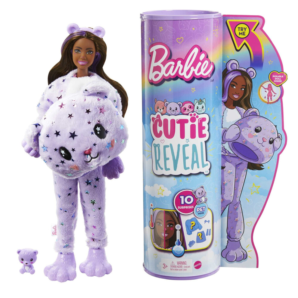 Barbie Cutie Reveal Fantasy Series Doll with Teddy Bear Plush Costume & 10 Surprises Including Mini Pet & Color Change, Gift for Kids 3 Years &