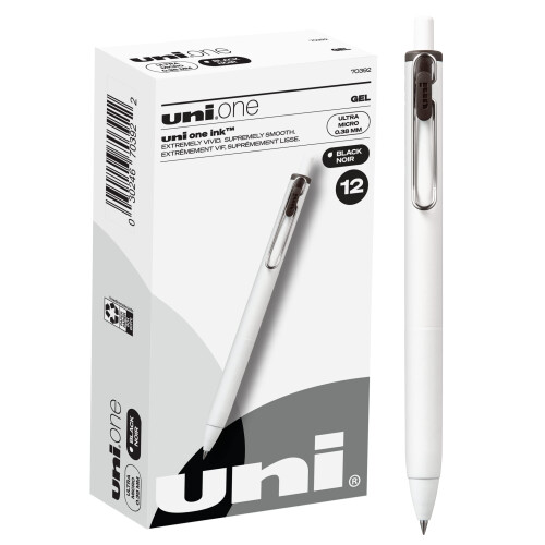 Uni-Ball one Retractable Gel Pens, Ultra Micro Point (0.38mm), Black Ink, 12 Count