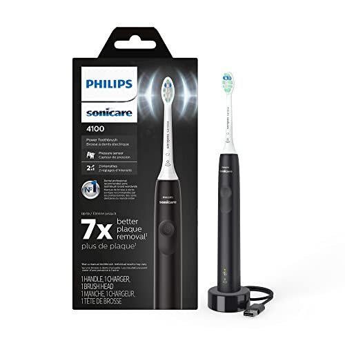 Sonicare 4100 Electric Toothbrush, Rechargeable Electric Toothbrush with Pressure Sensor, Black HX3681/24