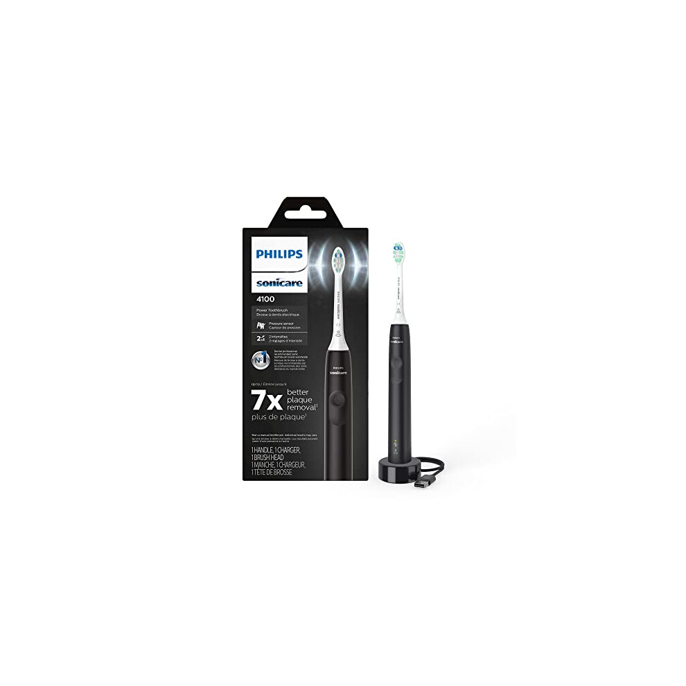 Sonicare 4100 Electric Toothbrush, Rechargeable Electric Toothbrush with Pressure Sensor, Black HX3681/24