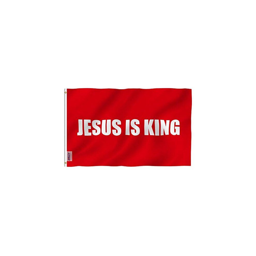 Anley Fly Breeze 3X5 Foot Jesus Is King Flag - Vivid Color And Fade Proof - Canvas Header And Double Stitched - Christian Flags Polyester With Brass White